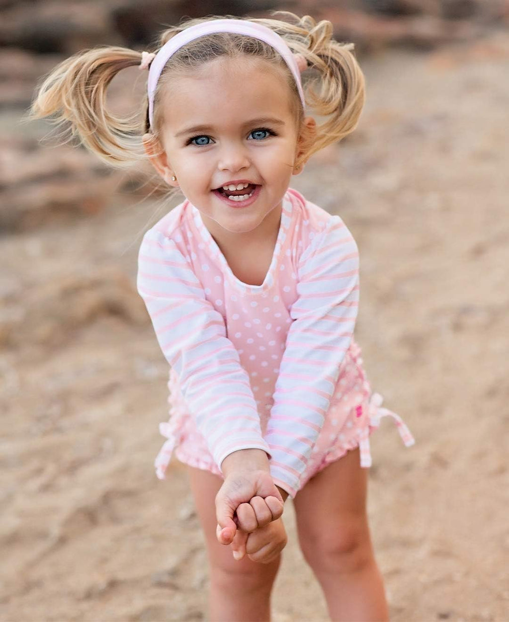 Baby Girls UPF 50+ Sun Protection Gingham Printed Long Sleeve One Piece Rash Guard Swimsuit with Zipper