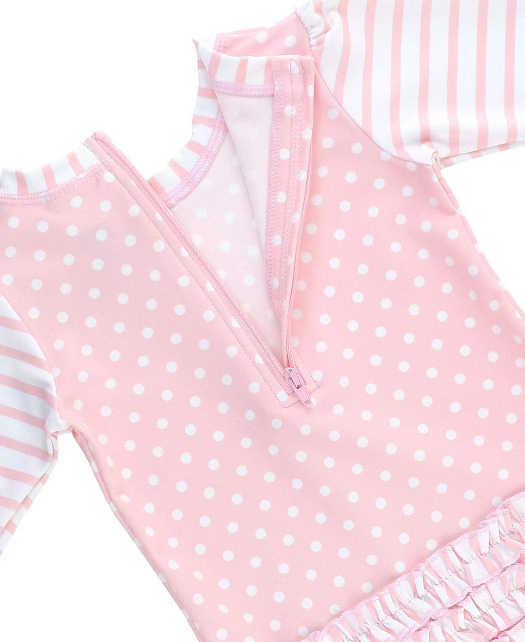 Baby Girls UPF 50+ Sun Protection Gingham Printed Long Sleeve One Piece Rash Guard Swimsuit with Zipper