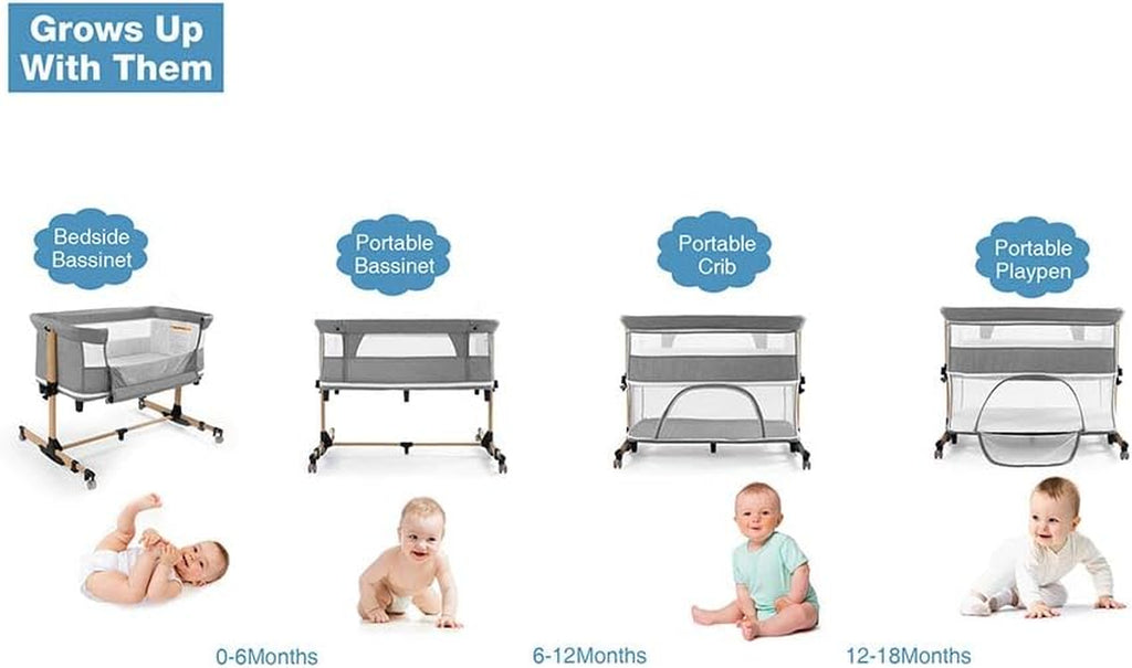 Baby Crib,3 in 1 Bassinet for Baby,Bedside Sleeper Bedside Baby Bassinets Crib for Newborn,Adjustable Portable Baby Bed for Infant/Baby,Gray