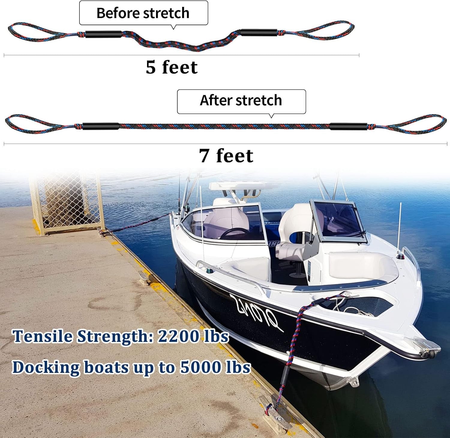 Boat Bungee Dock Lines, Mooring Lines, Boating Gifts for Men, Boat Accessories, Pontoon Accessories, Perfect for Bass Boat, Jet Ski (5 Feet)