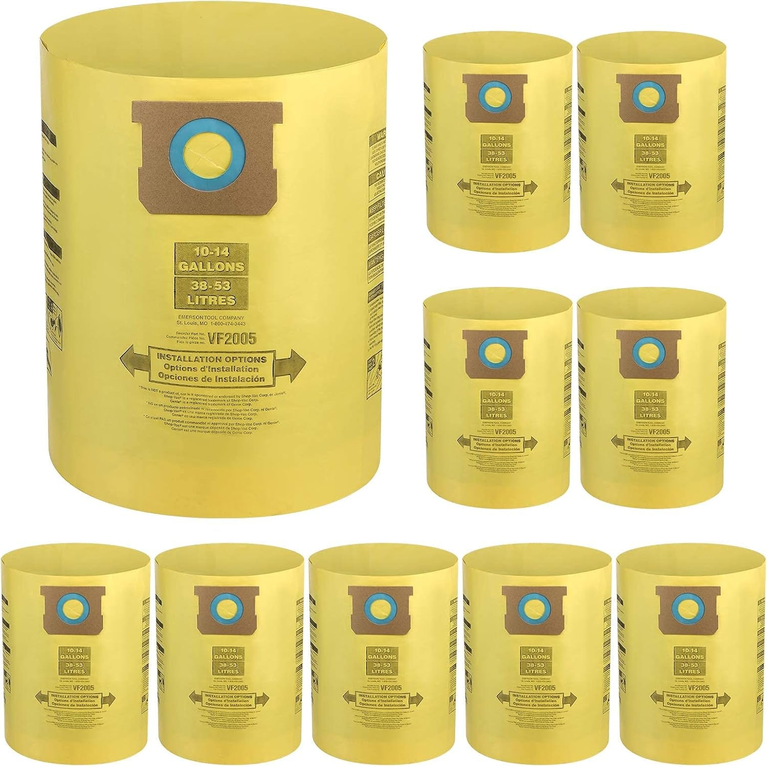 10 Pack Shop Vac Bags 9067200, 90672 Type I + Type F Replacement for Shop Vac 10-14 Gallon Vacuum, Part # 90662 & 90672