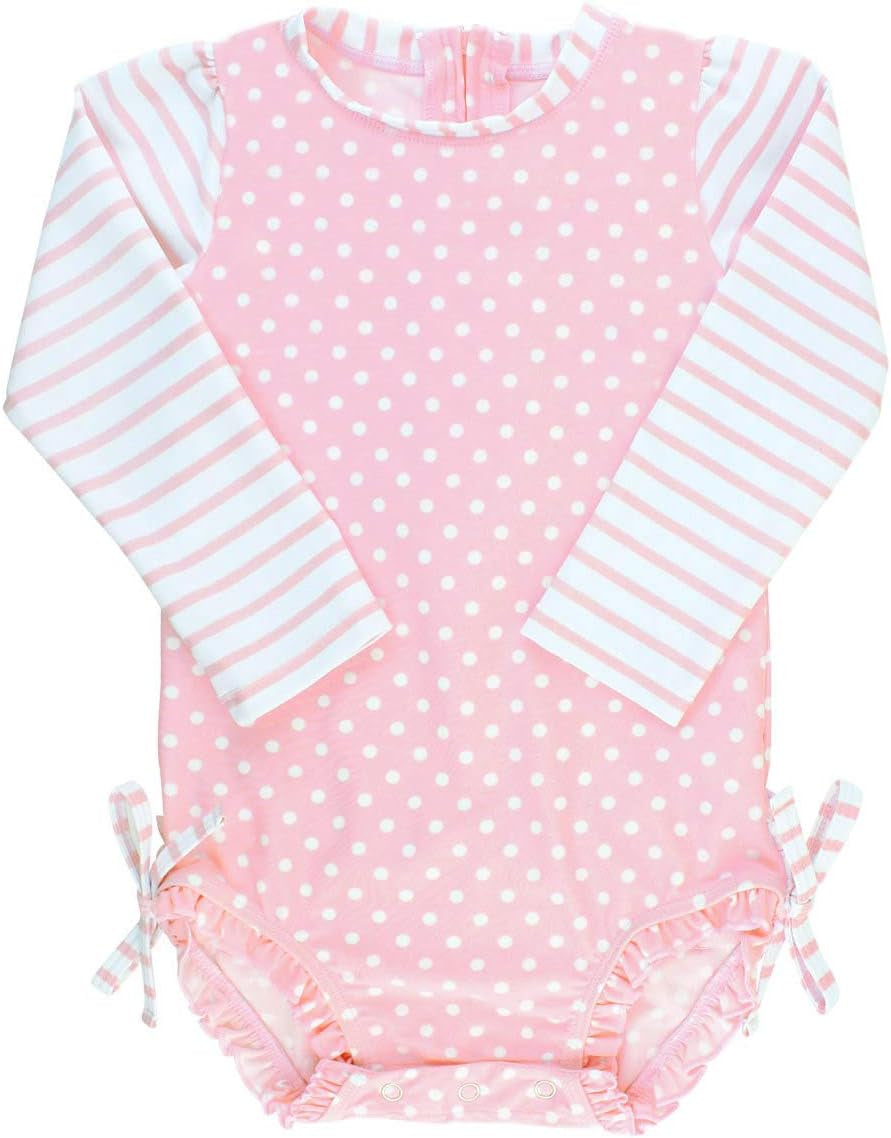 Baby Girls UPF 50+ Sun Protection Gingham Printed Long Sleeve One Piece Rash Guard Swimsuit with Zipper