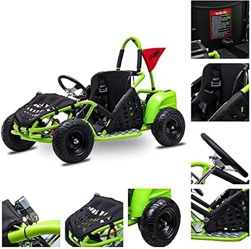 Baja-X 48V 1000W Brushless Electric Go Kart, 3-Speed Setting Go Kart W/Forward & Reverse, Racing Go Cart up to 20 Mph W/Foot Pedal & Foot Break, Go Cart Support up to 175 Lbs (Green)