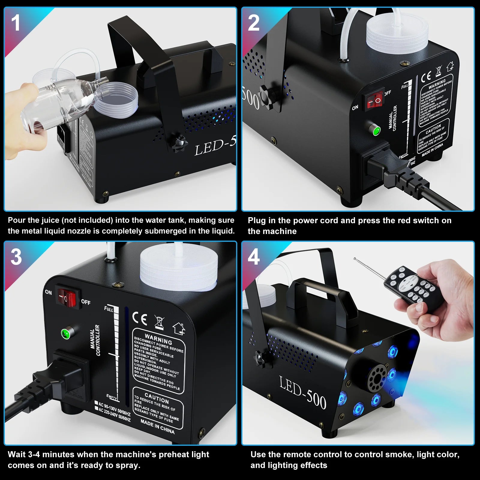 Máquina De Humo De Halloween, Control Remoto, Luces LED De 3 Etapas