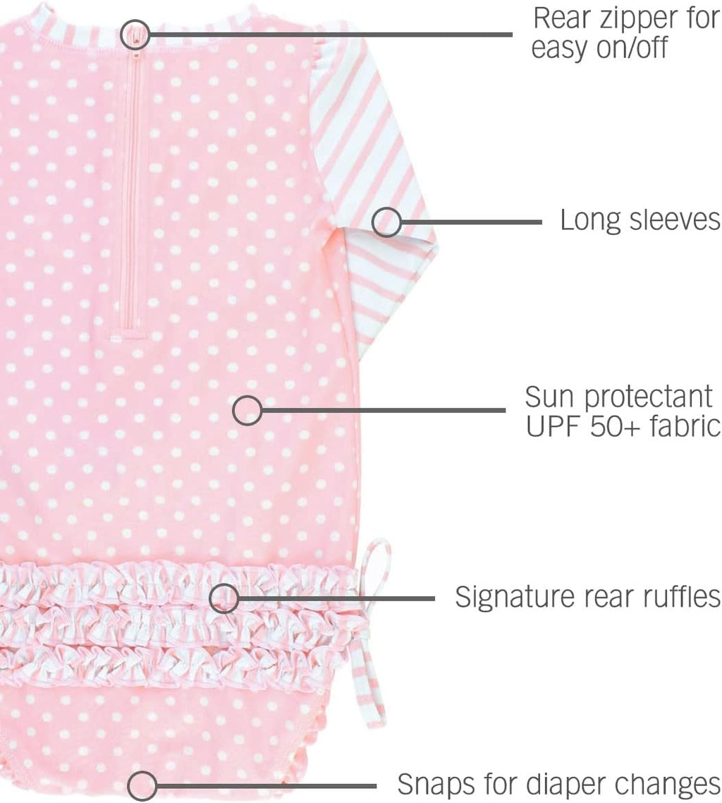 Baby Girls UPF 50+ Sun Protection Gingham Printed Long Sleeve One Piece Rash Guard Swimsuit with Zipper
