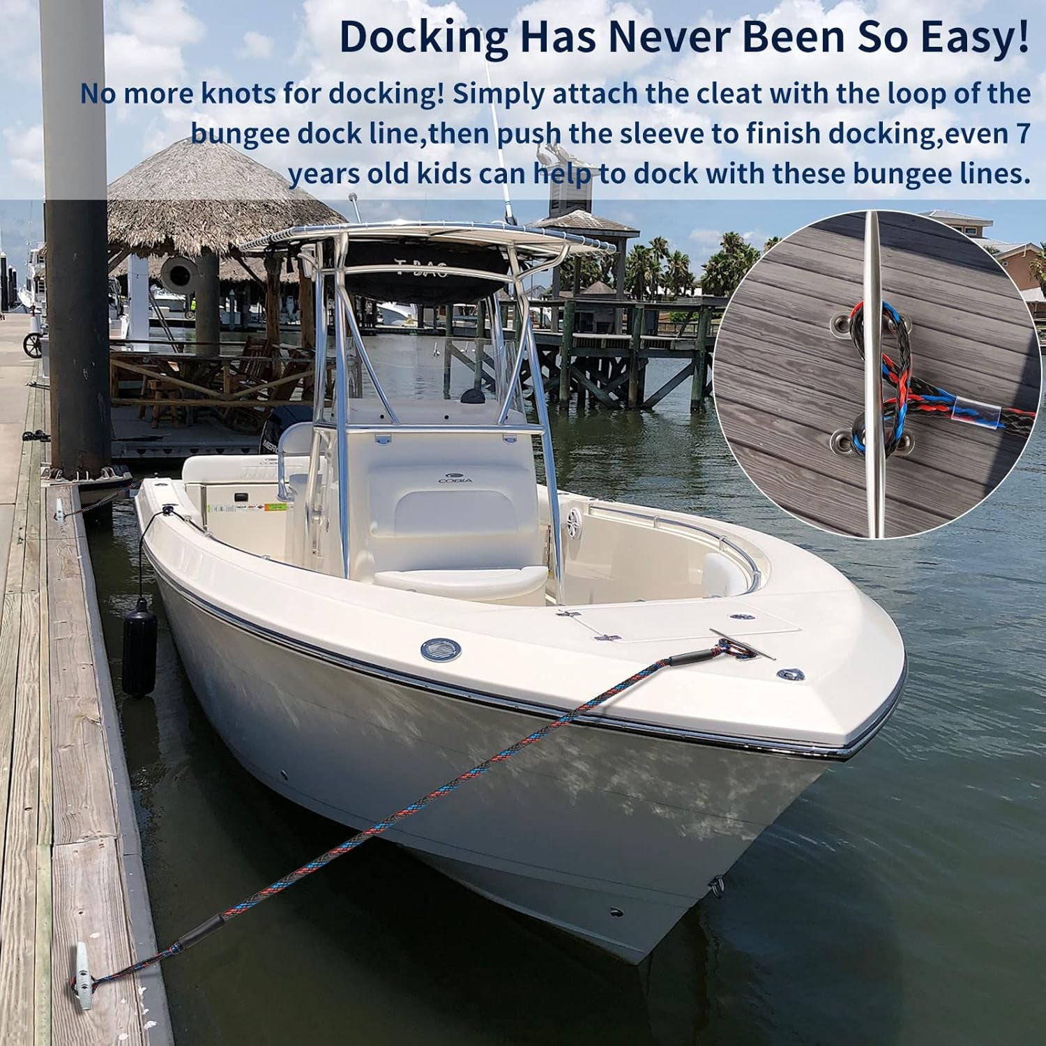 Boat Bungee Dock Lines, Mooring Lines, Boating Gifts for Men, Boat Accessories, Pontoon Accessories, Perfect for Bass Boat, Jet Ski (5 Feet)