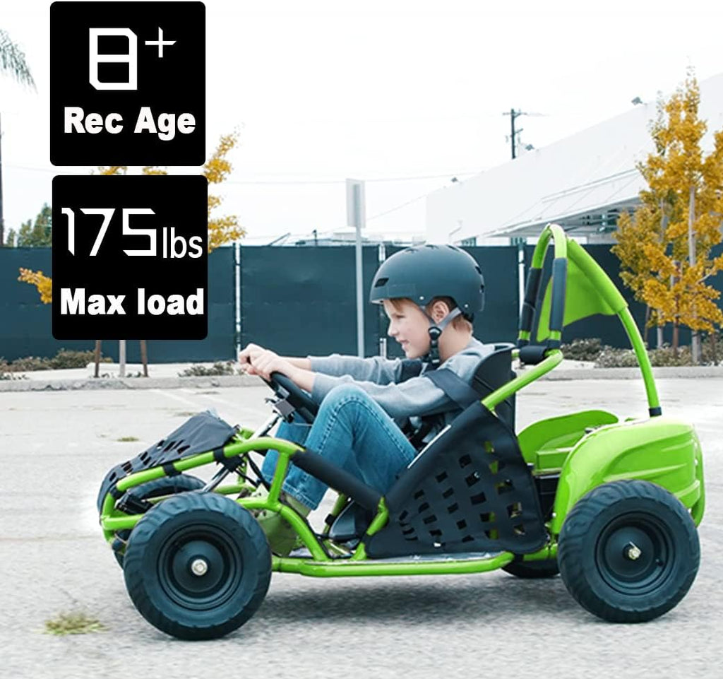 Baja-X 48V 1000W Brushless Electric Go Kart, 3-Speed Setting Go Kart W/Forward & Reverse, Racing Go Cart up to 20 Mph W/Foot Pedal & Foot Break, Go Cart Support up to 175 Lbs (Green)